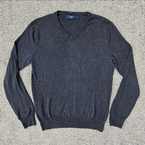 J Crew Cashmere Cotton Sweater Charcoal Gray V Neck Slim Fit Mens Size Medium